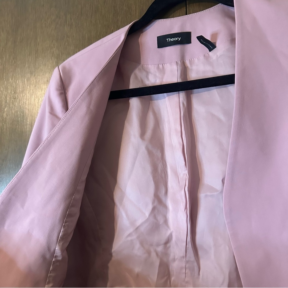 Theory Pink Berry Tint Lindrayia Blazer in Good Wool Lined Open Pockets Sz 4 - Picture 9 of 14